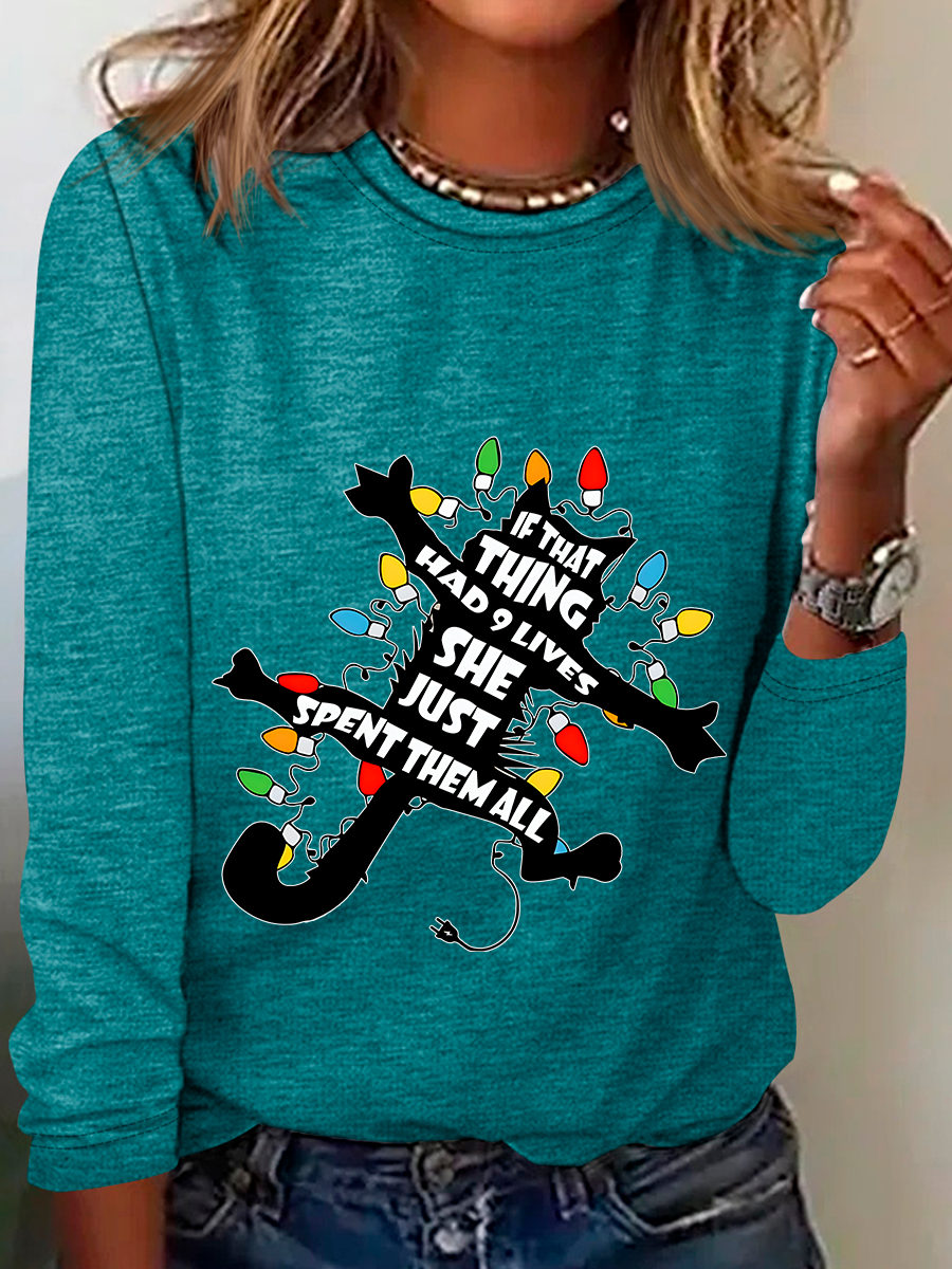 Griswold Cat Wrapped In Christmas Lights Casual Long Sleeve Shirt