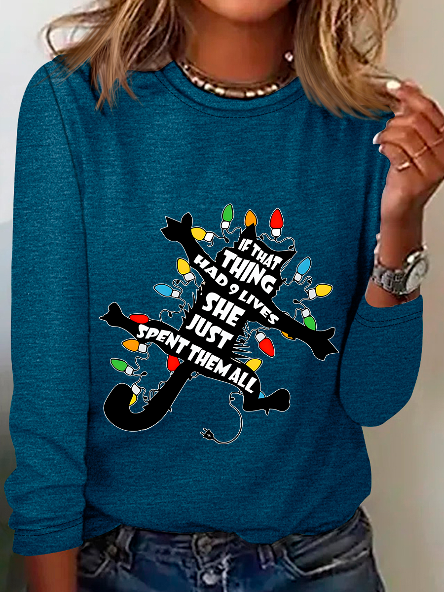 Griswold Cat Wrapped In Christmas Lights Casual Long Sleeve Shirt