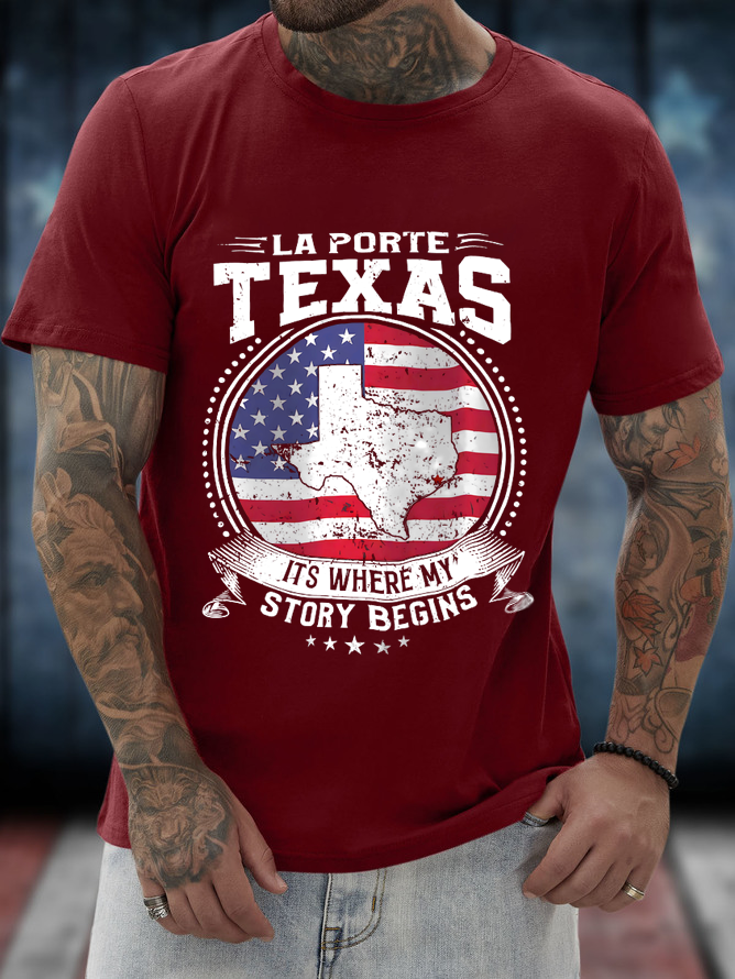 Men's Texas It'S Where My Story Being Graphic Printing Casual Loose Text Letters Cotton T-Shirt