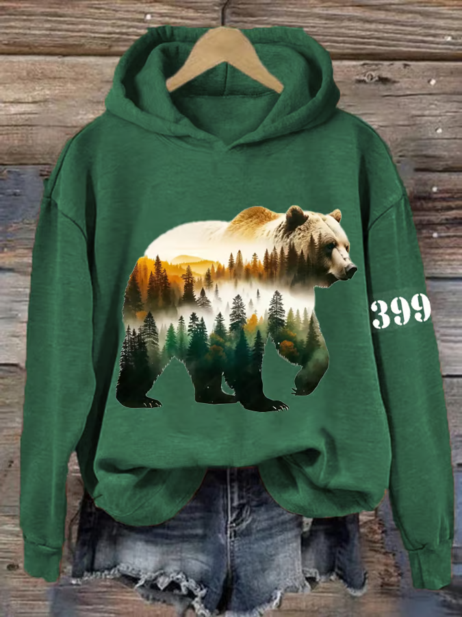 Women's Grizzly Bear 399 Printed Casual Hooded Sweatshirt