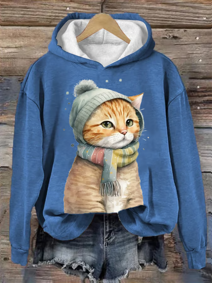 Women's Winter Vintage Cat Hoodie