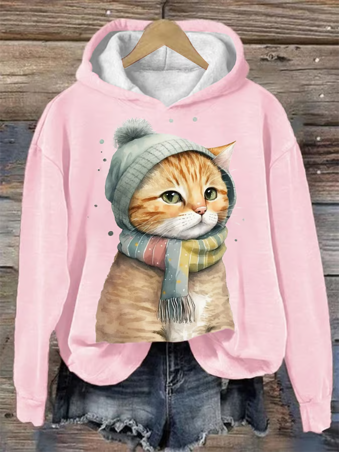 Women's Winter Vintage Cat Hoodie