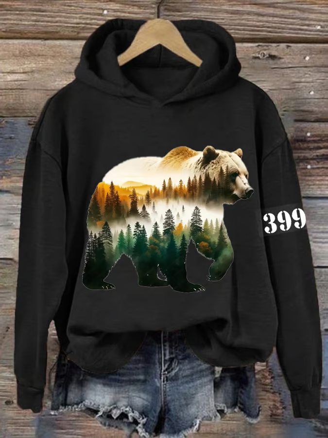 Women's Grizzly Bear 399 Printed Casual Hooded Sweatshirt