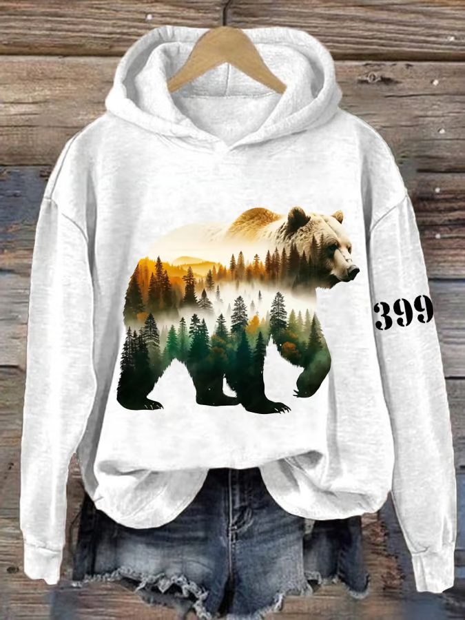 Women's Grizzly Bear 399 Printed Casual Hooded Sweatshirt