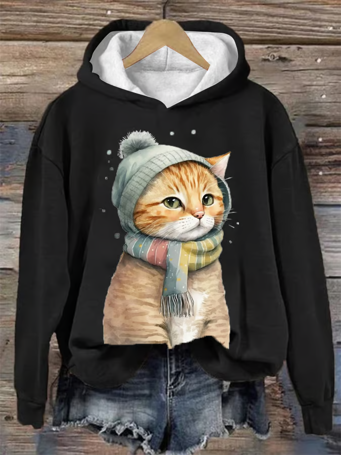 Women's Winter Vintage Cat Hoodie