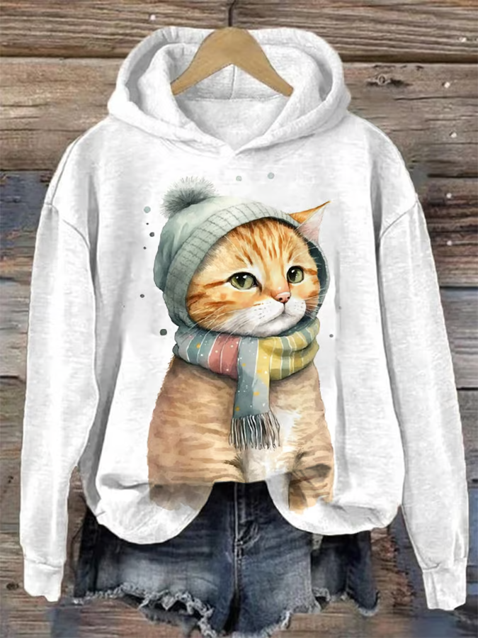 Women's Winter Vintage Cat Hoodie