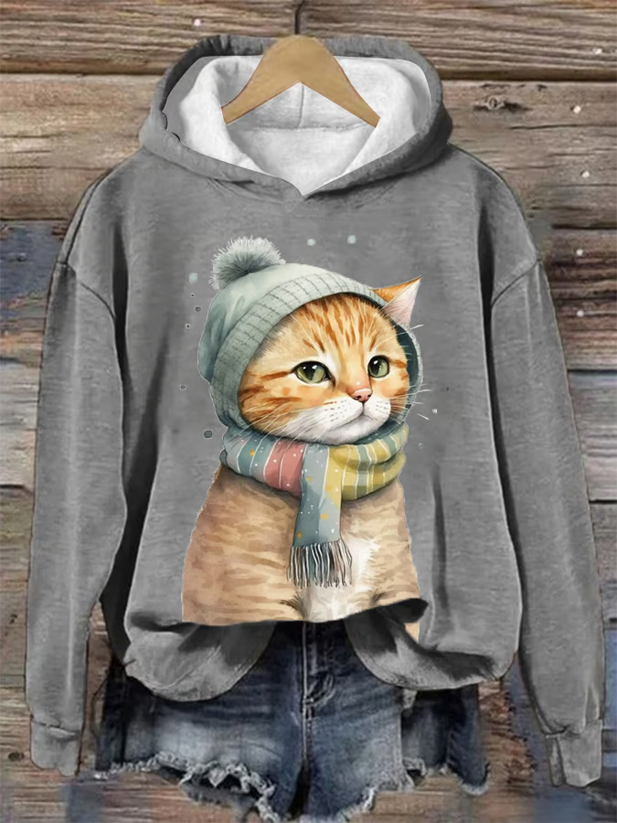 Women's Winter Vintage Cat Hoodie