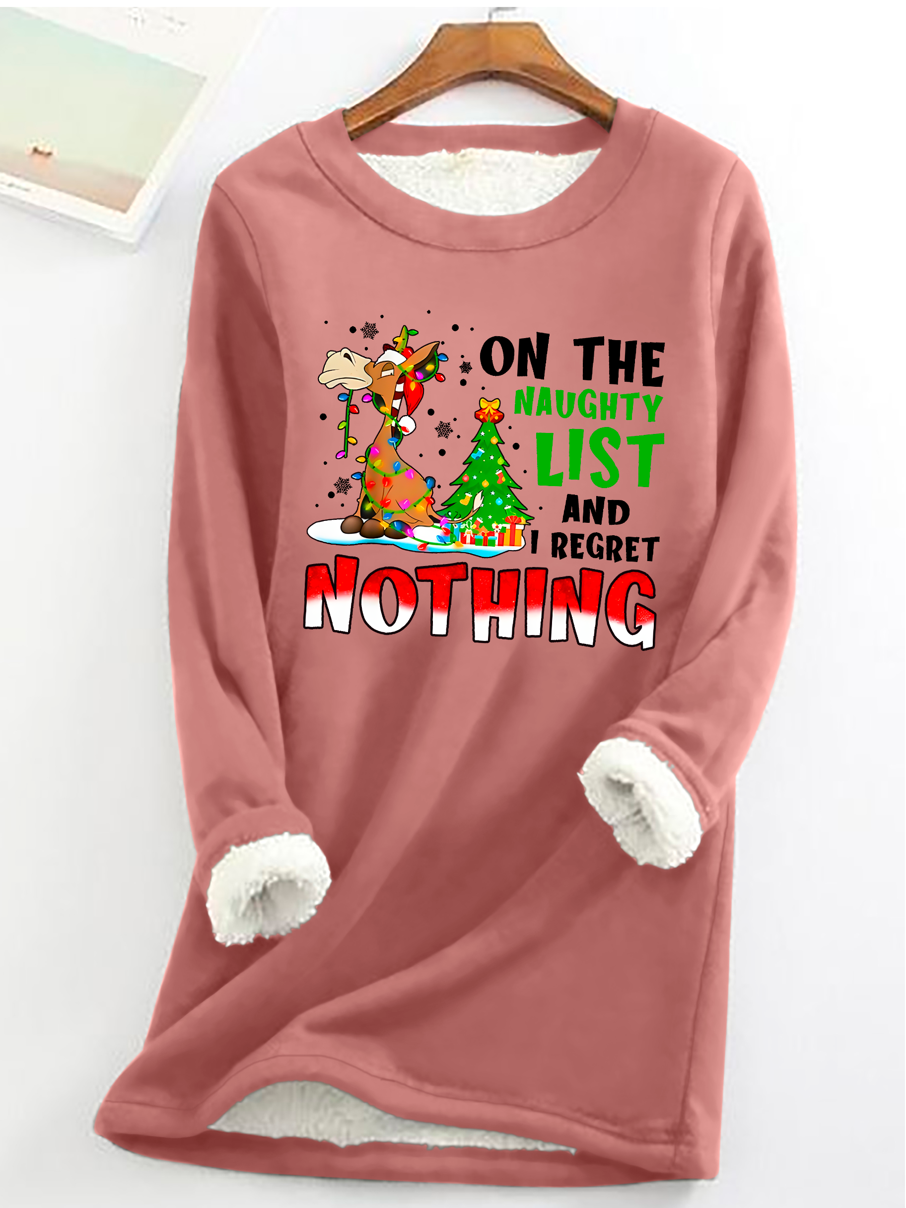 Donkey Christmas On The Naughty List And I Regret Nothing Casual Fluff Fleece Fabric Sweatshirt