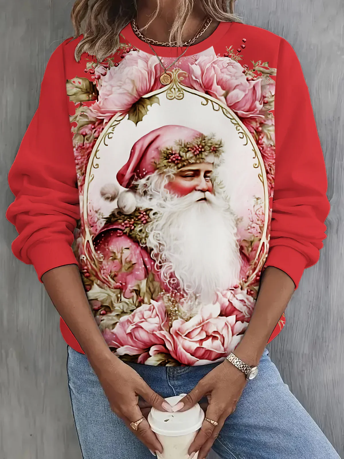 Christmas Santa Printed Casual Sweatshirt