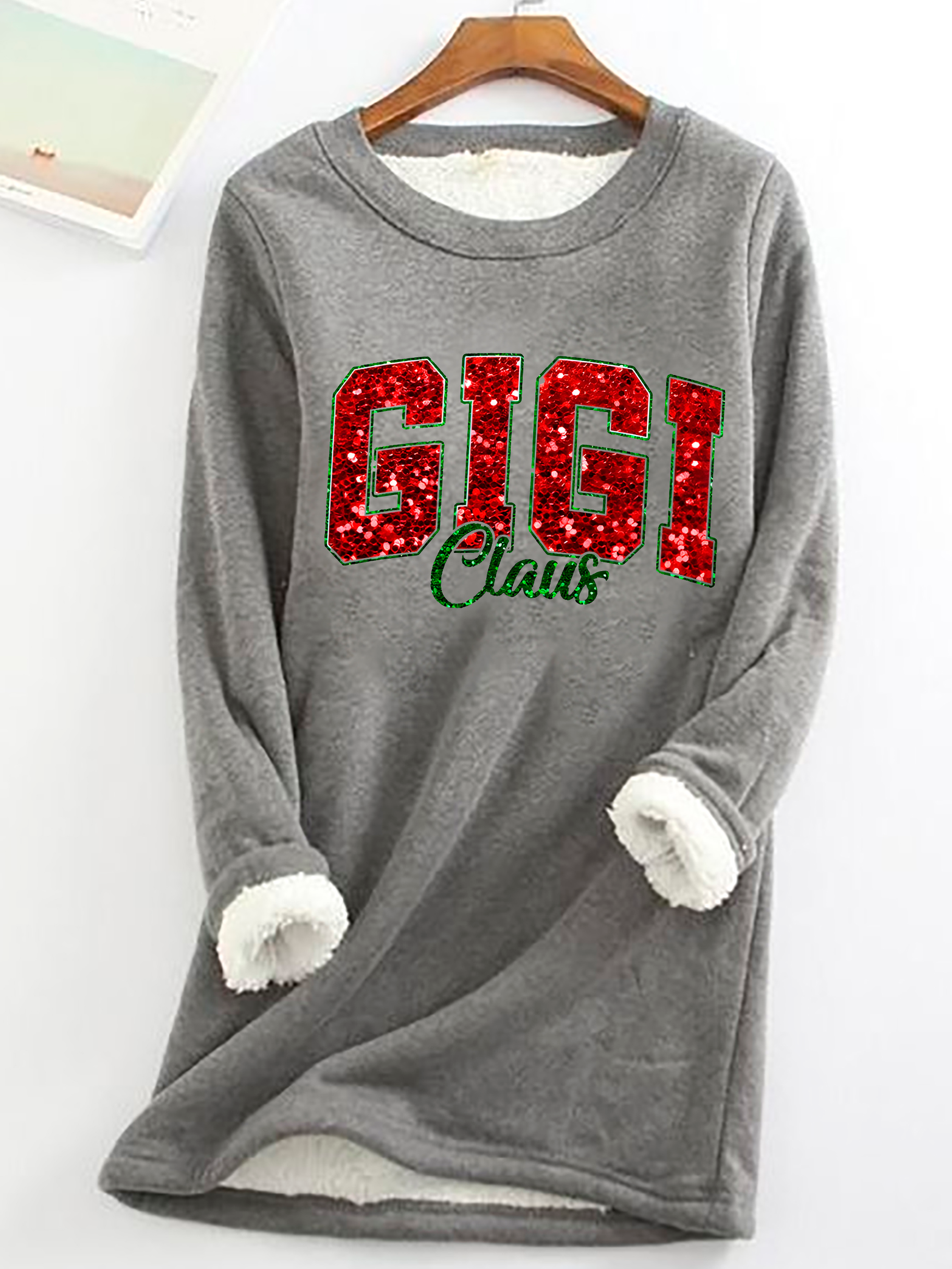 Gigi Claus Casual Fluff Fleece Fabric Sweatshirt