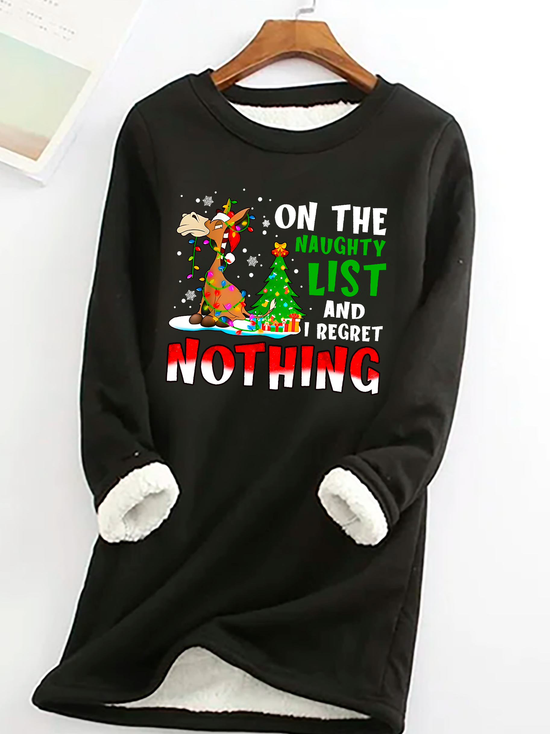 Donkey Christmas On The Naughty List And I Regret Nothing Casual Fluff Fleece Fabric Sweatshirt