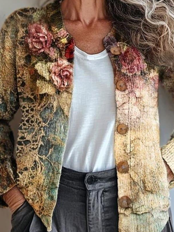 Ethnic Crew Neck Psychedelic Art Cardigan