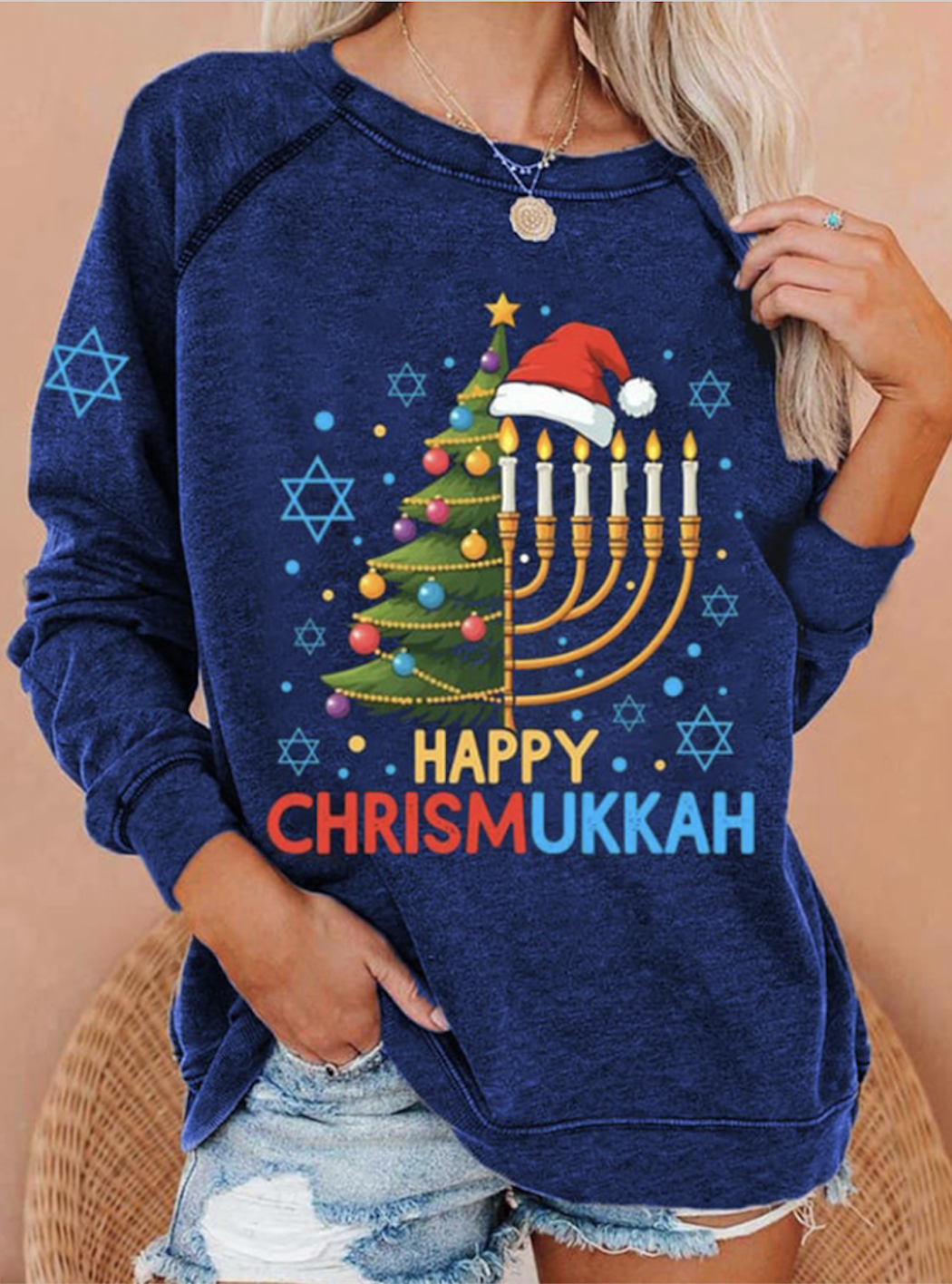 Happy Chrismukkah Printed Crew Neck Sweatshirt