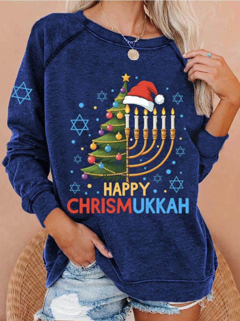 Happy Chrismukkah Printed Crew Neck Sweatshirt