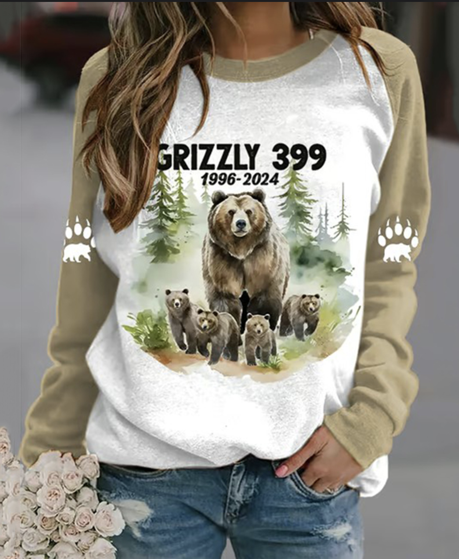 Grizzly 399 printed casual round neck sweatshirt