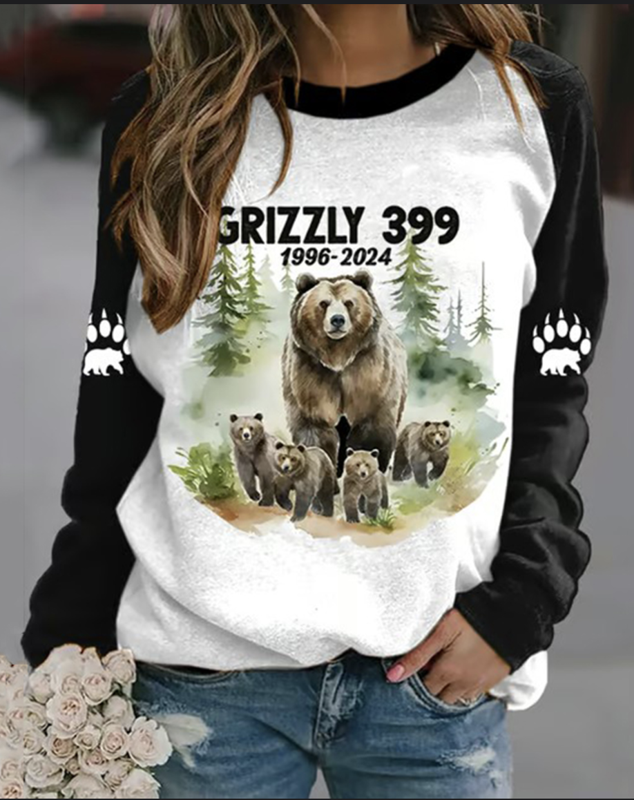 Grizzly 399 printed casual round neck sweatshirt