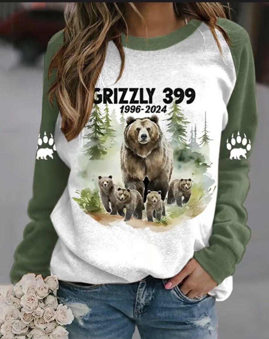 Grizzly 399 printed casual round neck sweatshirt