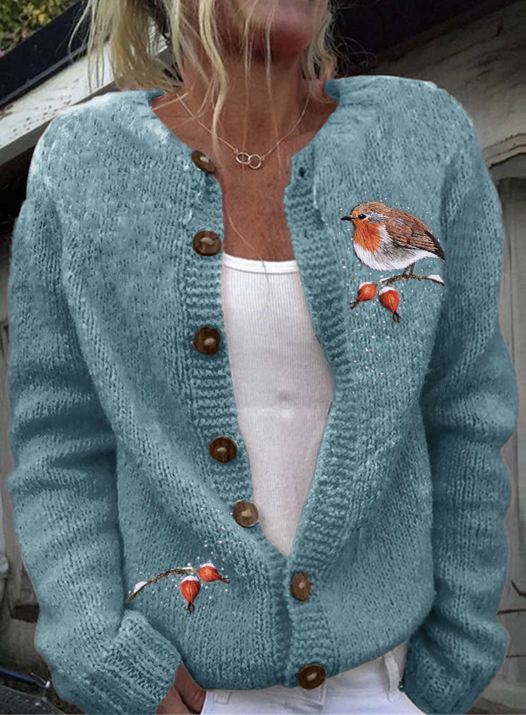 Vintage bird embroidery knitted sweater cardigan