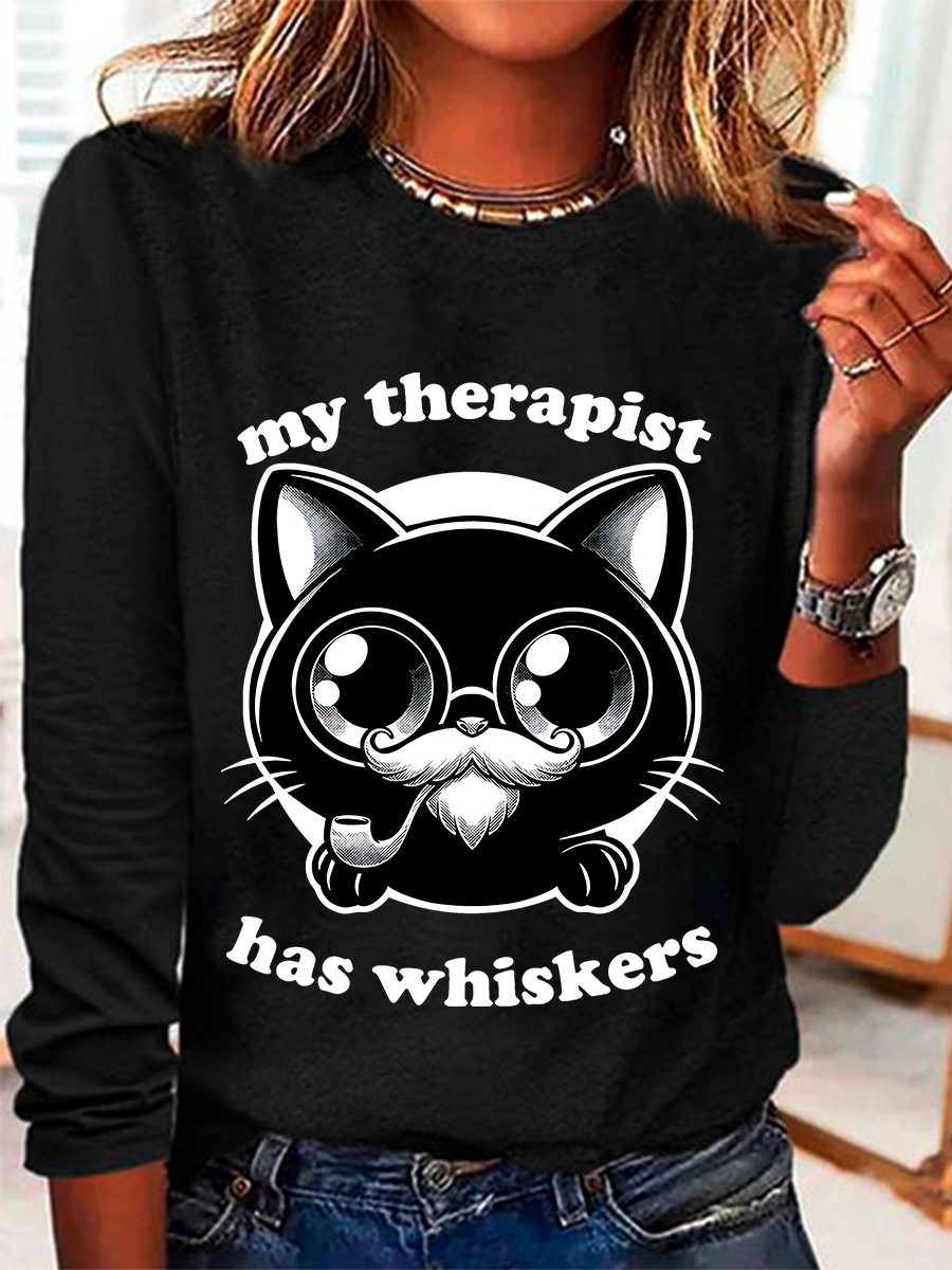 Therapist Cat - Cute Irony Pet Casual Long Sleeve Shirt