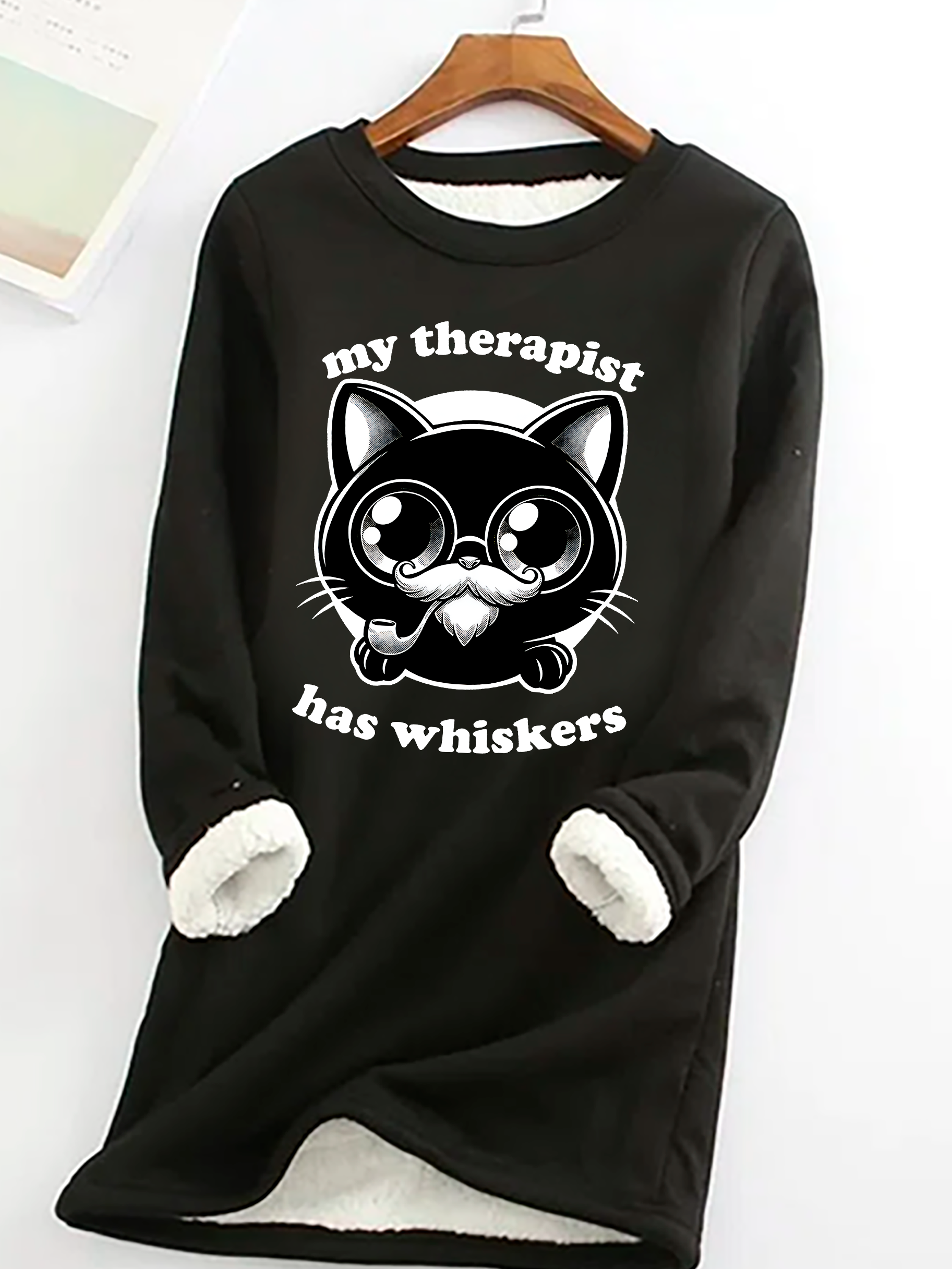 Therapist Cat - Cute Irony Pet Casual Fluff Fleece Fabric Sweatshirt