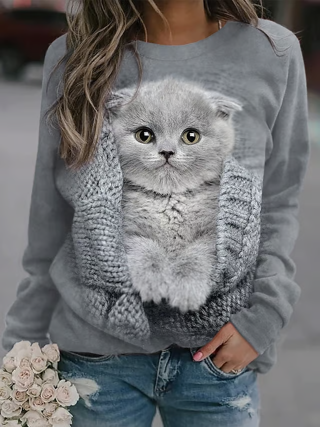 Women's Cute Cat Print Sweatshirt