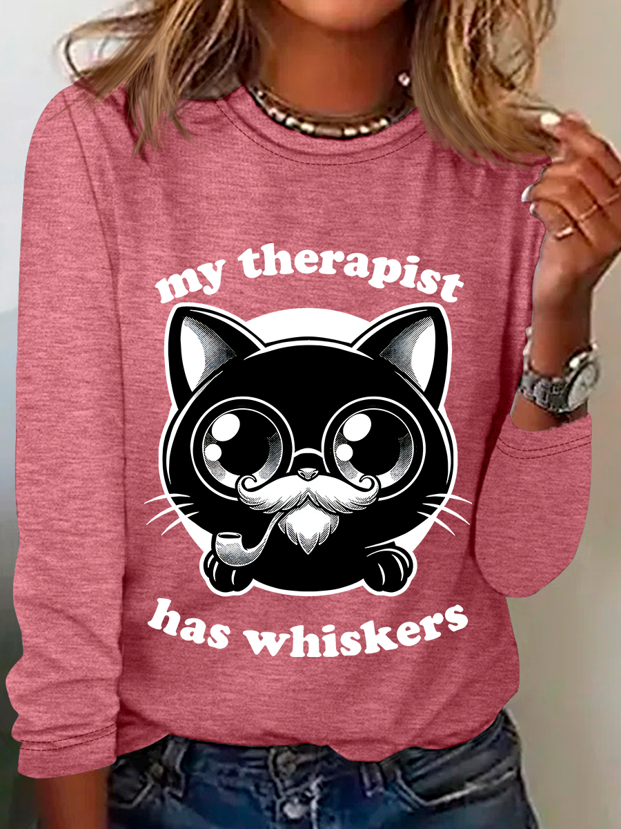 Therapist Cat - Cute Irony Pet Casual Long Sleeve Shirt