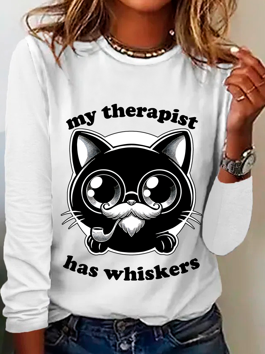 Therapist Cat - Cute Irony Pet Casual Long Sleeve Shirt