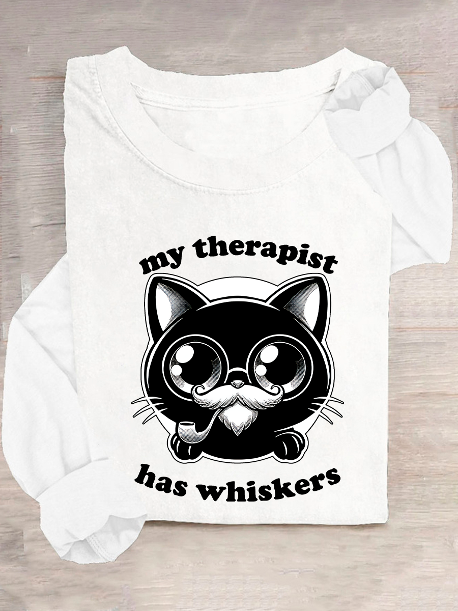 Therapist Cat - Cute Irony Pet Casual Long Sleeve Shirt