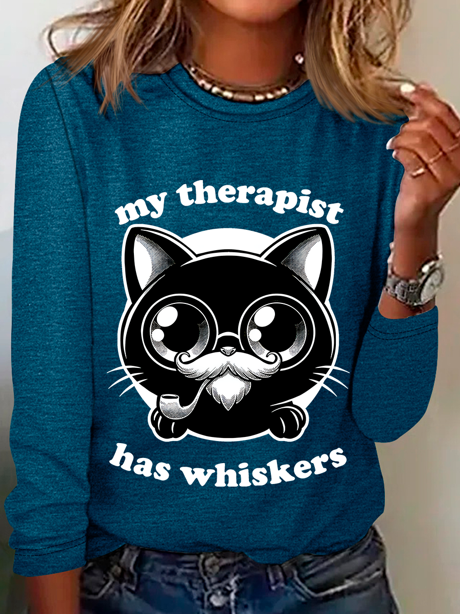 Therapist Cat - Cute Irony Pet Casual Long Sleeve Shirt