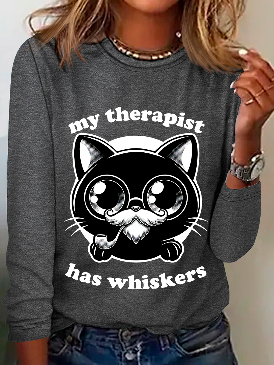 Therapist Cat - Cute Irony Pet Casual Long Sleeve Shirt