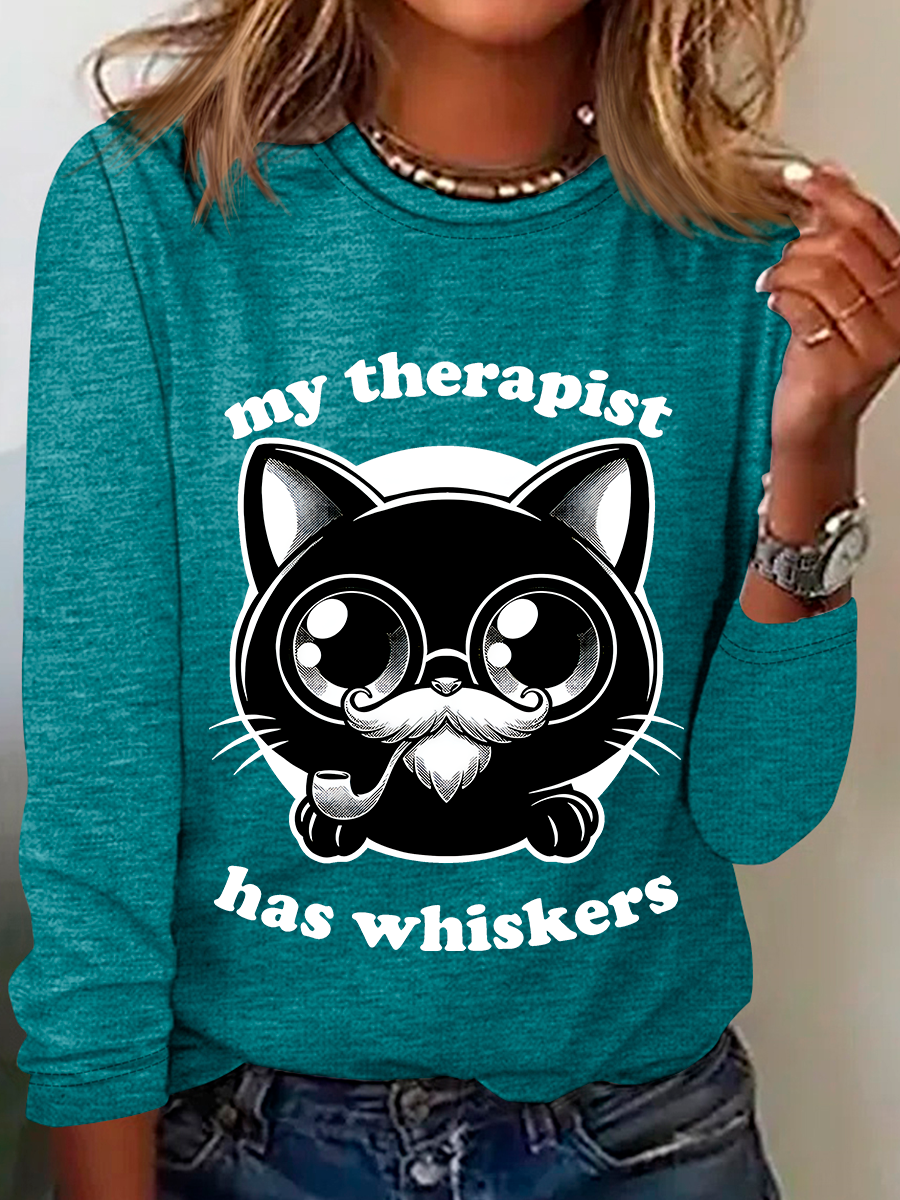 Therapist Cat - Cute Irony Pet Casual Long Sleeve Shirt