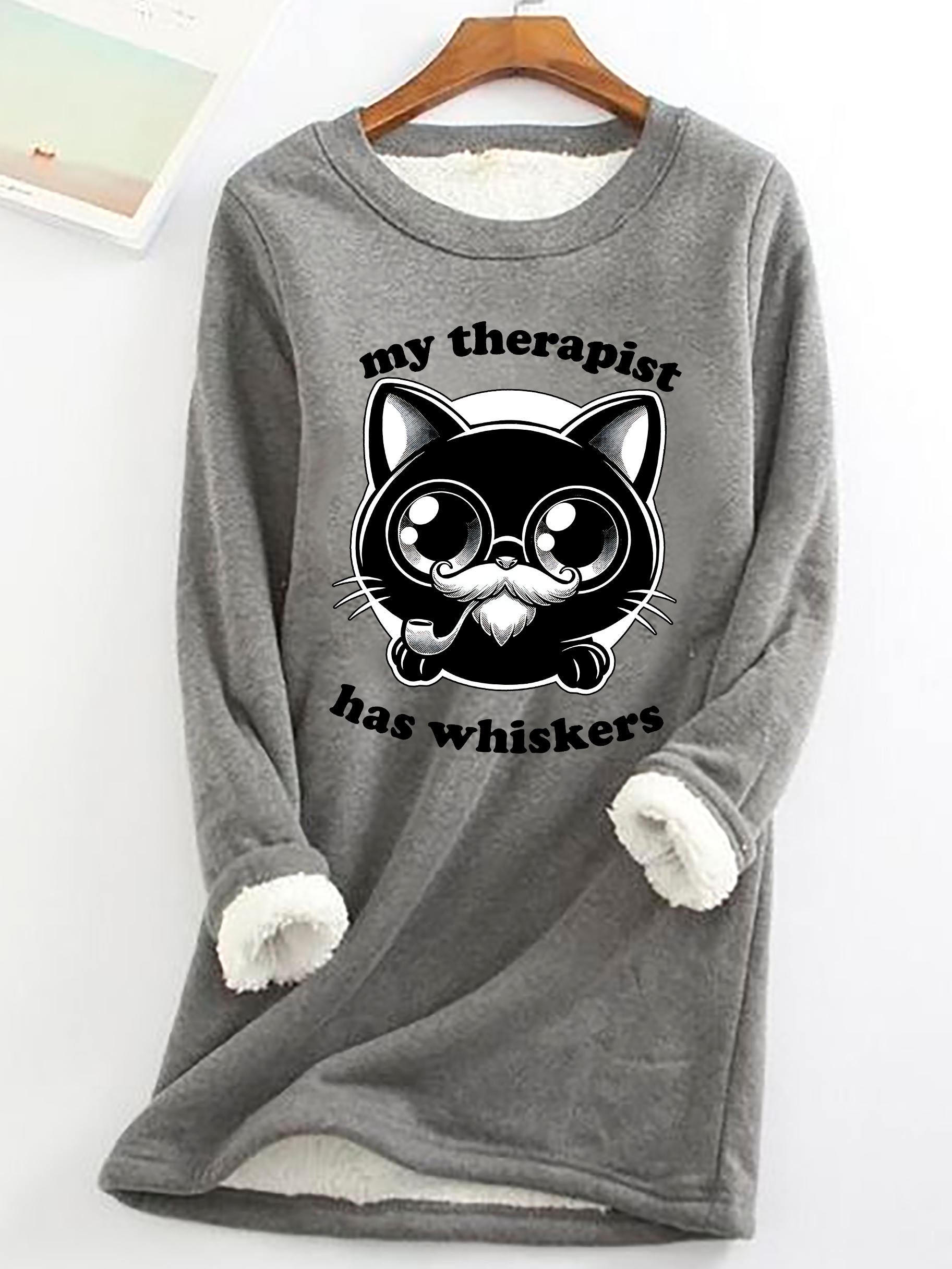 Therapist Cat - Cute Irony Pet Casual Fluff Fleece Fabric Sweatshirt