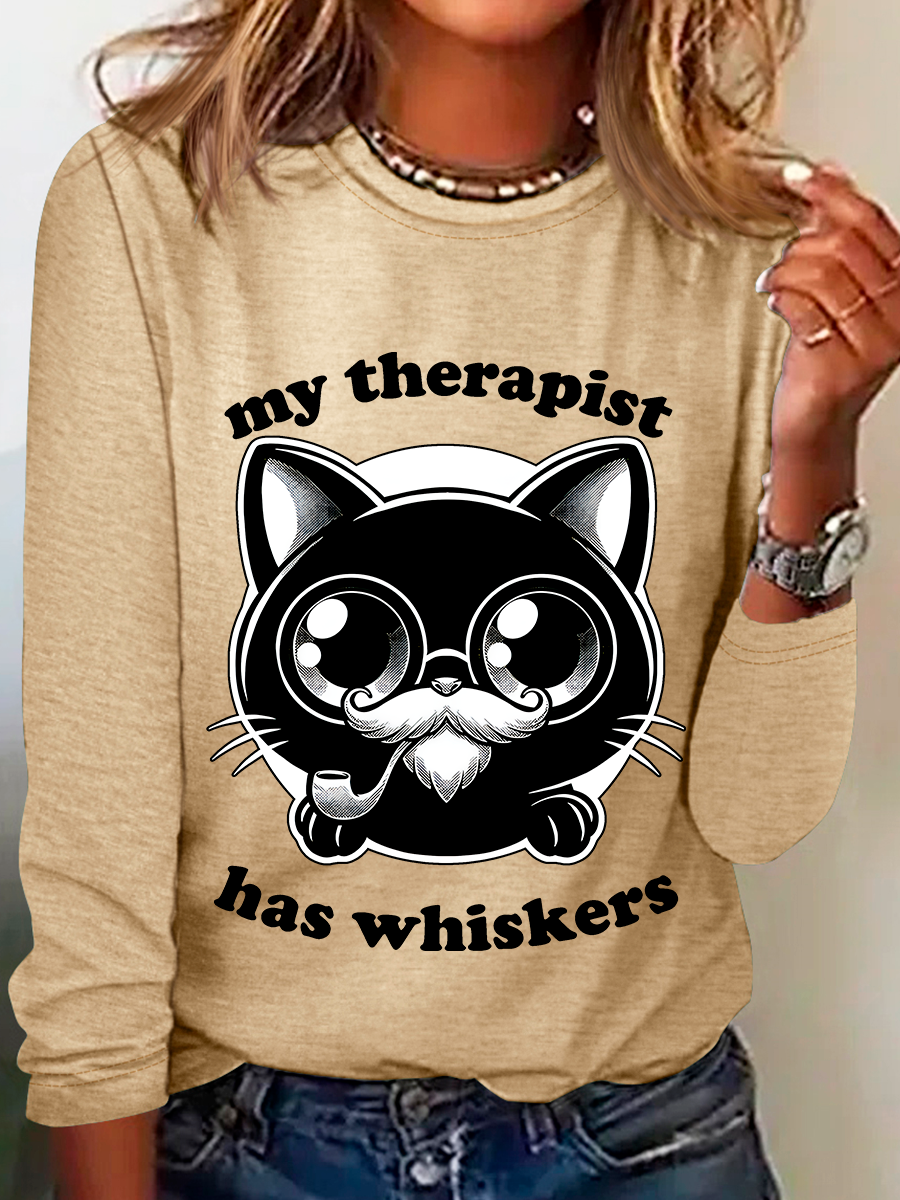 Therapist Cat - Cute Irony Pet Casual Long Sleeve Shirt