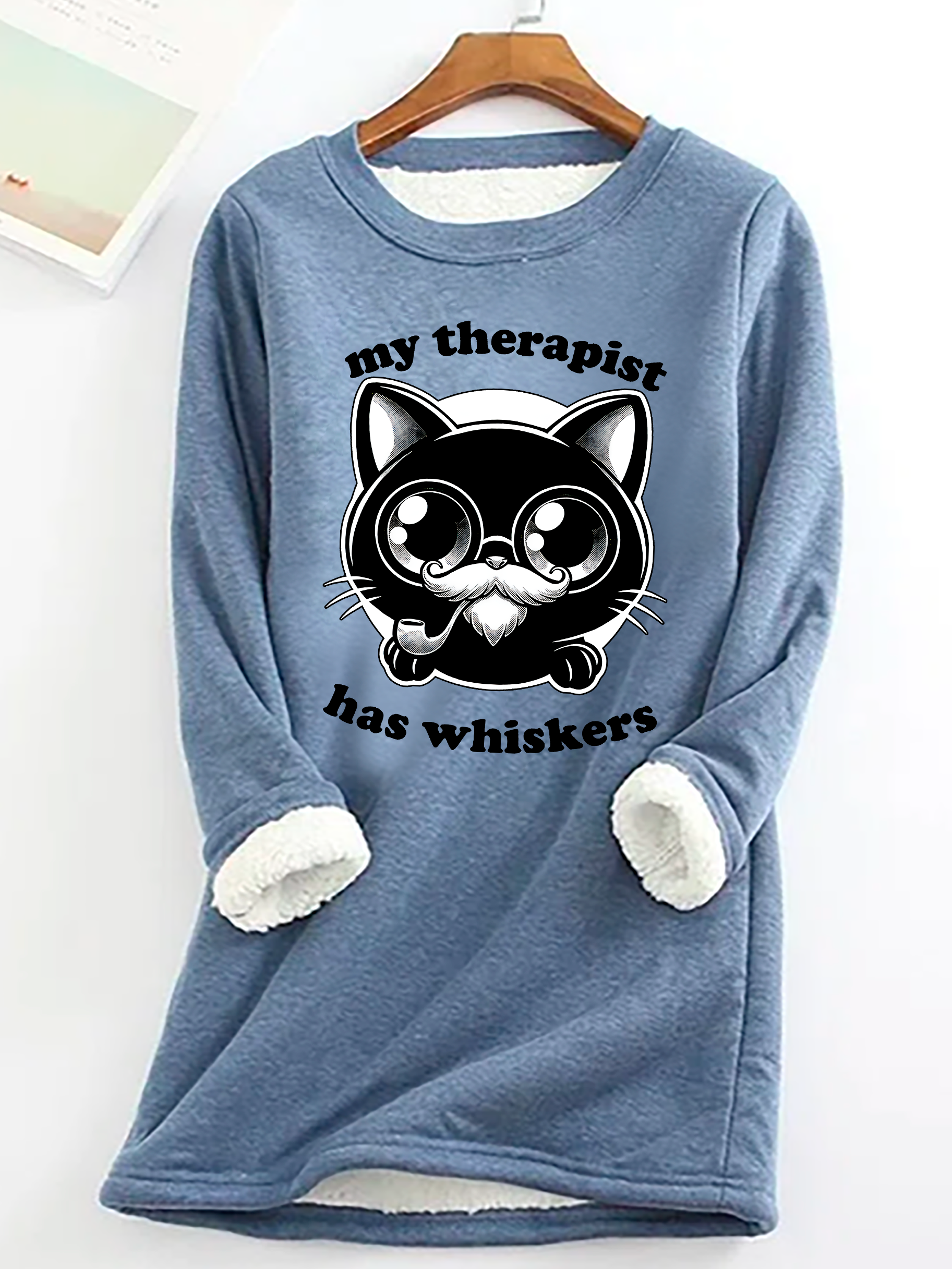 Therapist Cat - Cute Irony Pet Casual Fluff Fleece Fabric Sweatshirt