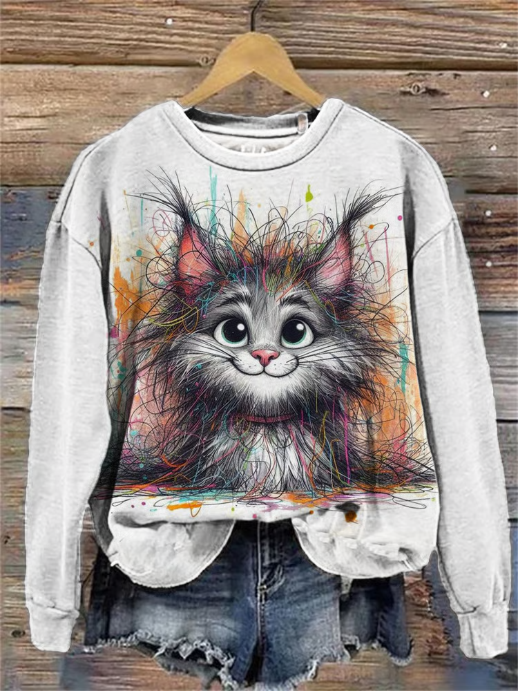 Women's Cute Art Explosion Cat Print Sweatshirt