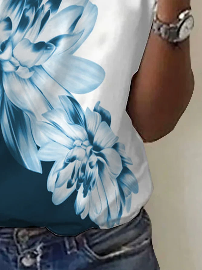 Floral Print Short Sleeve V-Neck T-shirt