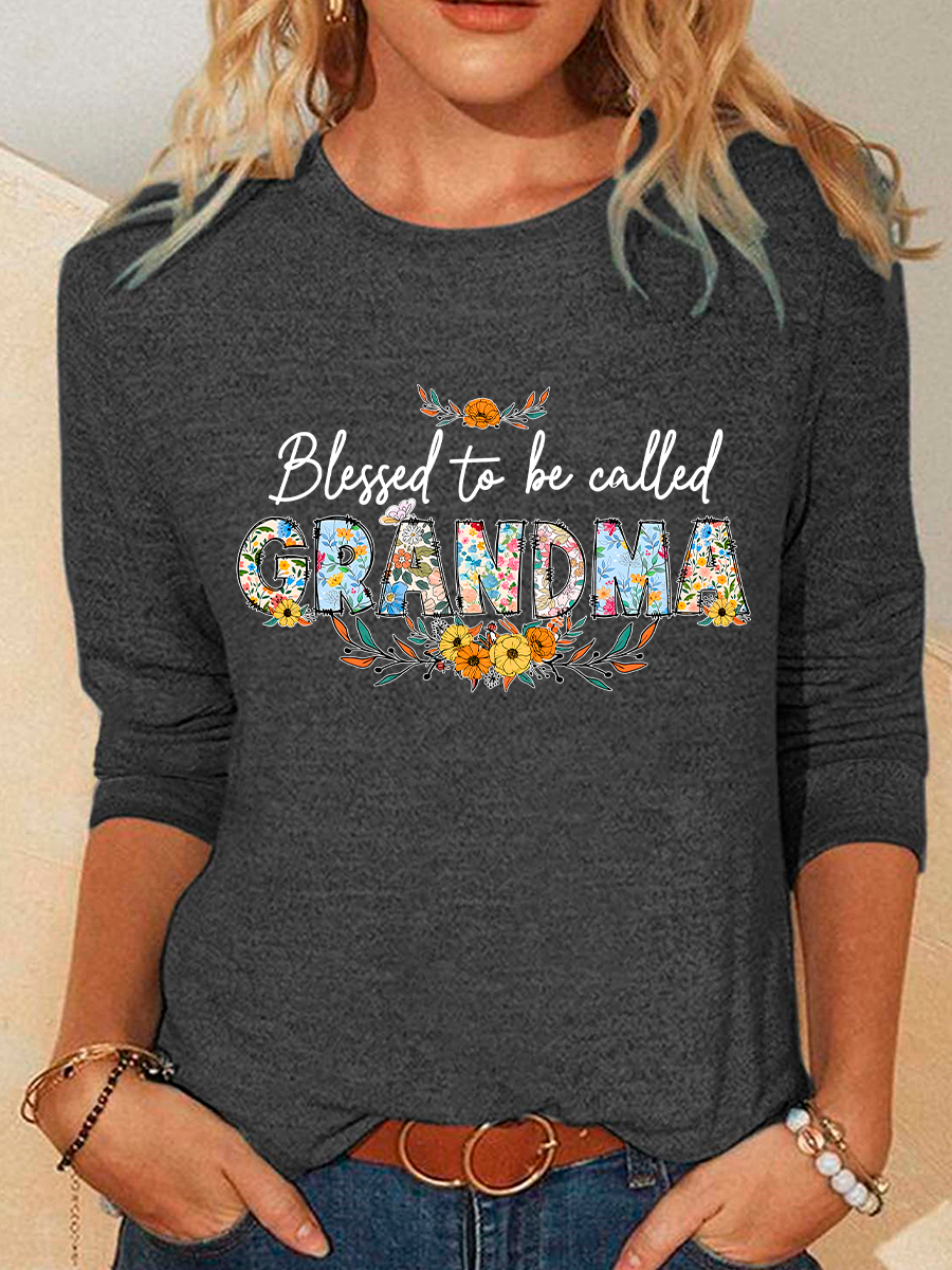 Flower Blessed To Be Called Grandma Casual Long Sleeve Shirt