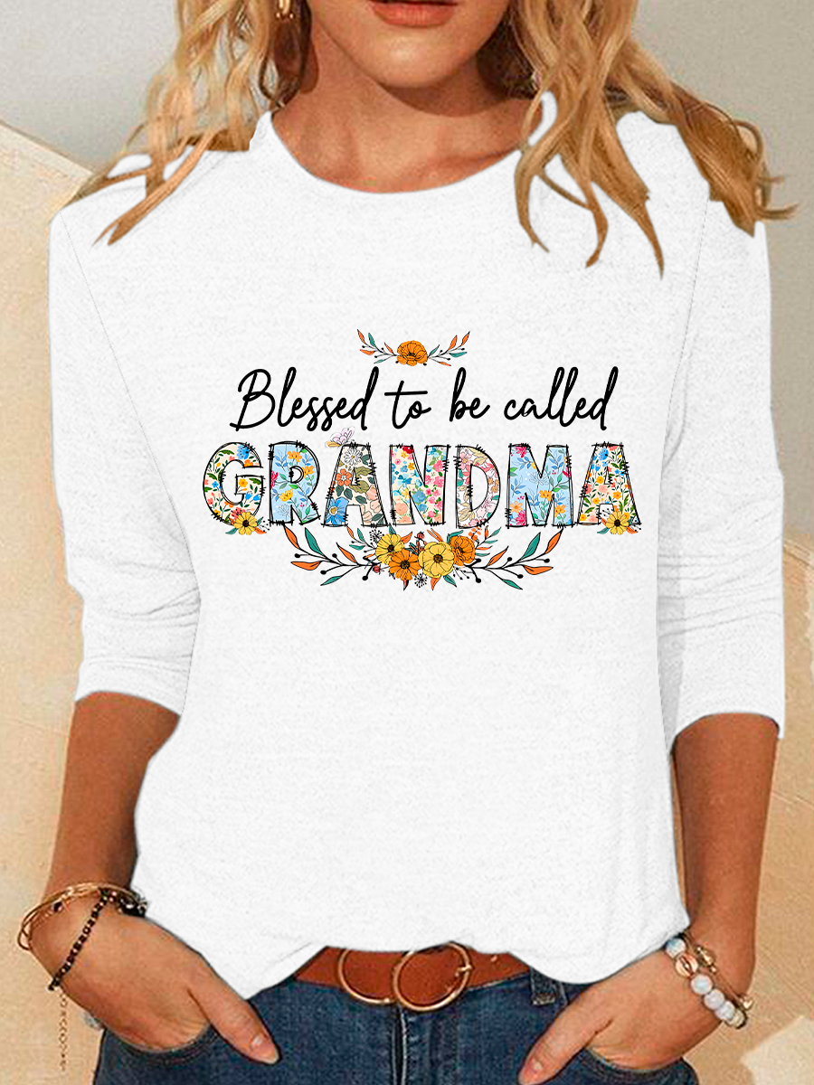 Flower Blessed To Be Called Grandma Casual Long Sleeve Shirt