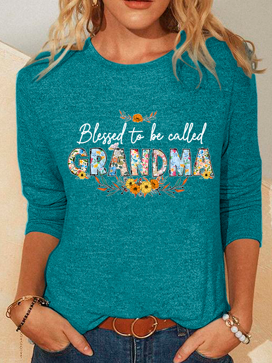 Flower Blessed To Be Called Grandma Casual Long Sleeve Shirt