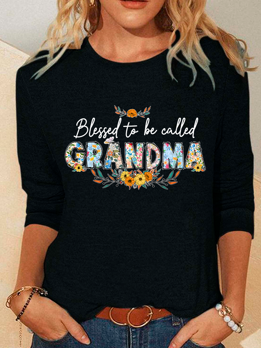 Flower Blessed To Be Called Grandma Casual Long Sleeve Shirt