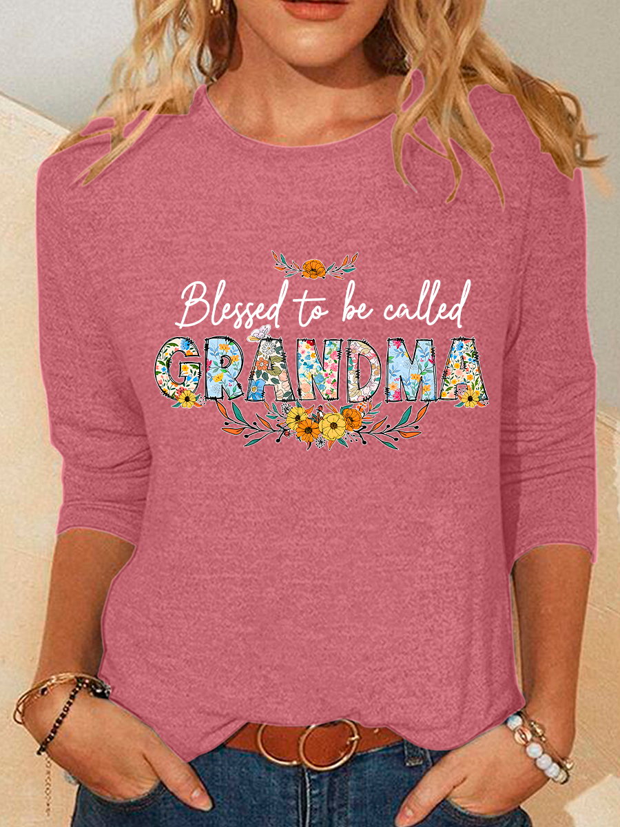 Flower Blessed To Be Called Grandma Casual Long Sleeve Shirt