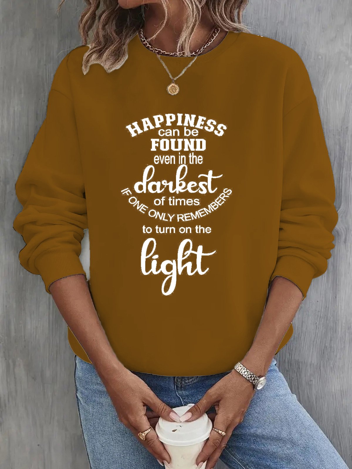 Casual Text Letters Crew Neck Loose Sweatshirt