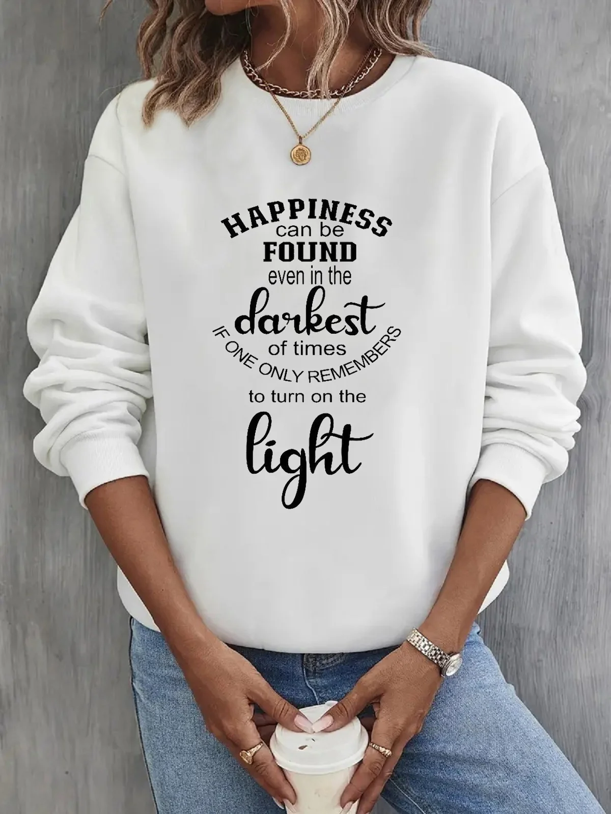 Casual Text Letters Crew Neck Loose Sweatshirt