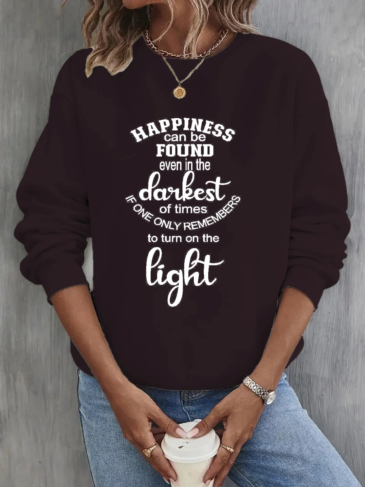 Casual Text Letters Crew Neck Loose Sweatshirt