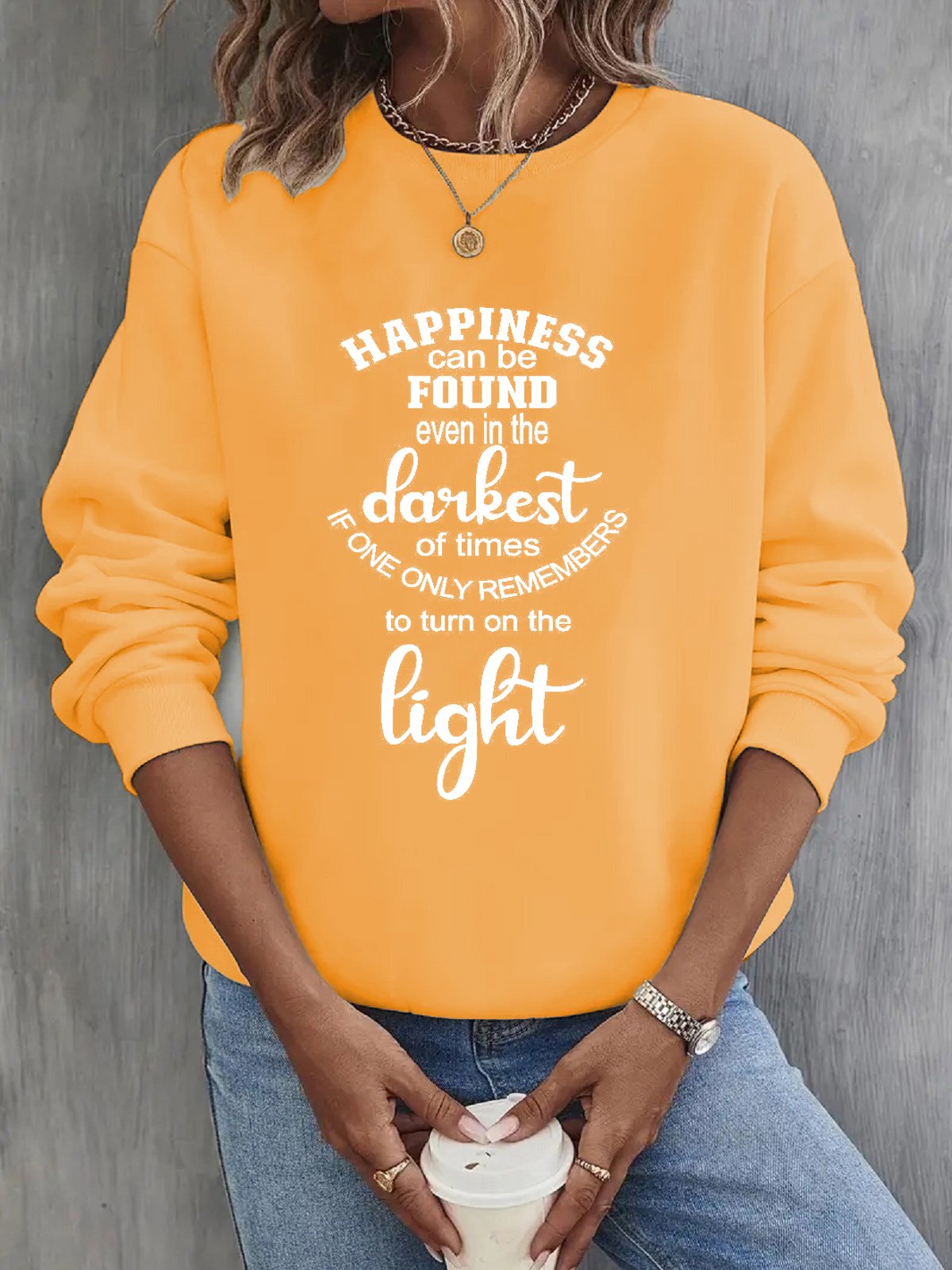 Casual Text Letters Crew Neck Loose Sweatshirt