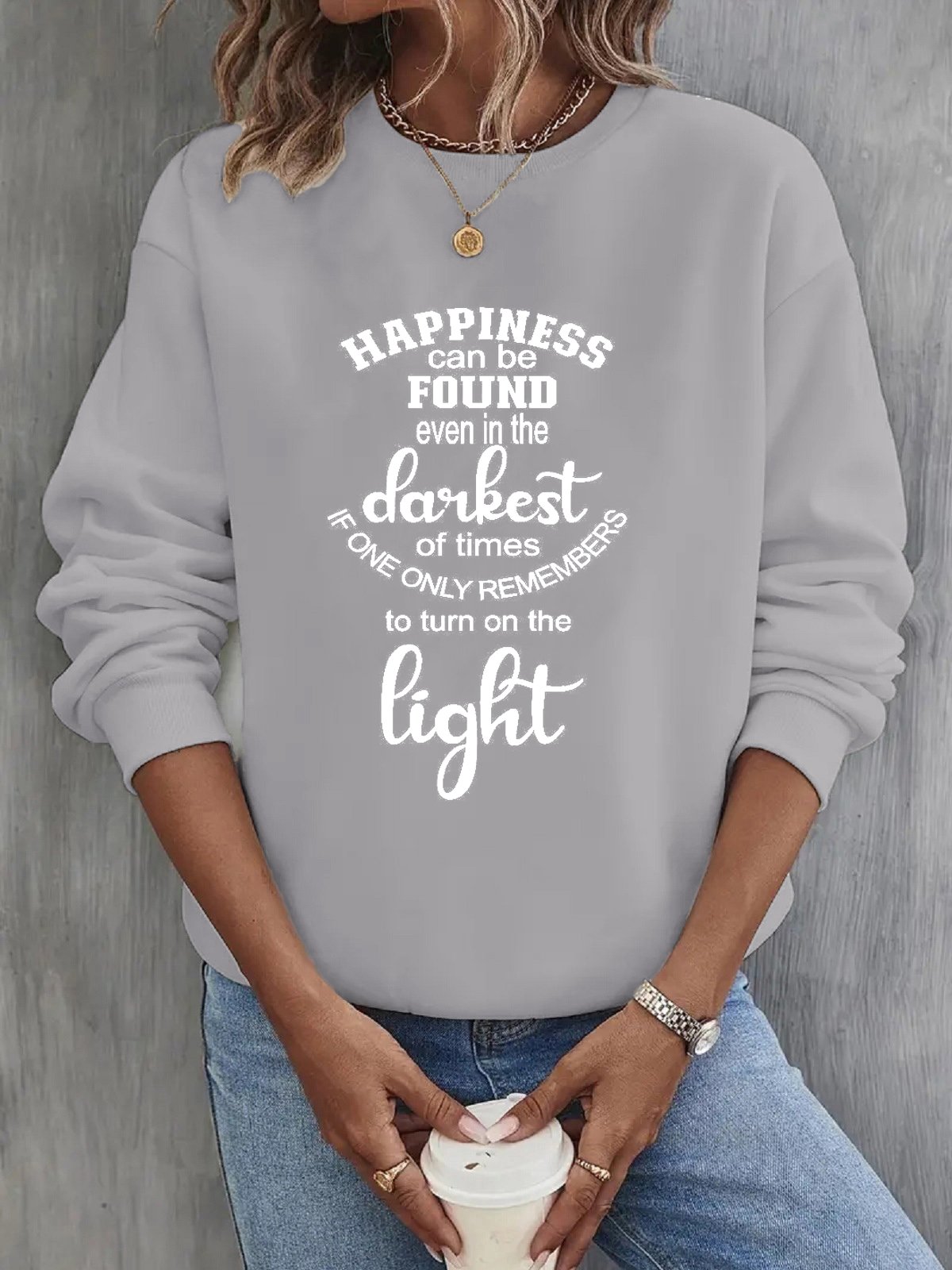 Casual Text Letters Crew Neck Loose Sweatshirt