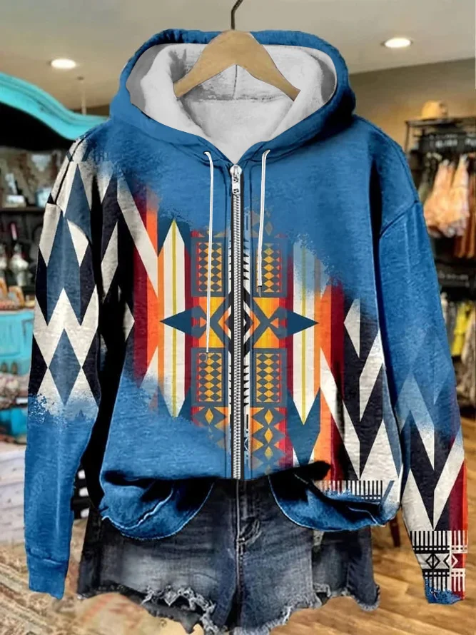 Blue Aztec Print Casual Sweatshirt Hoodie