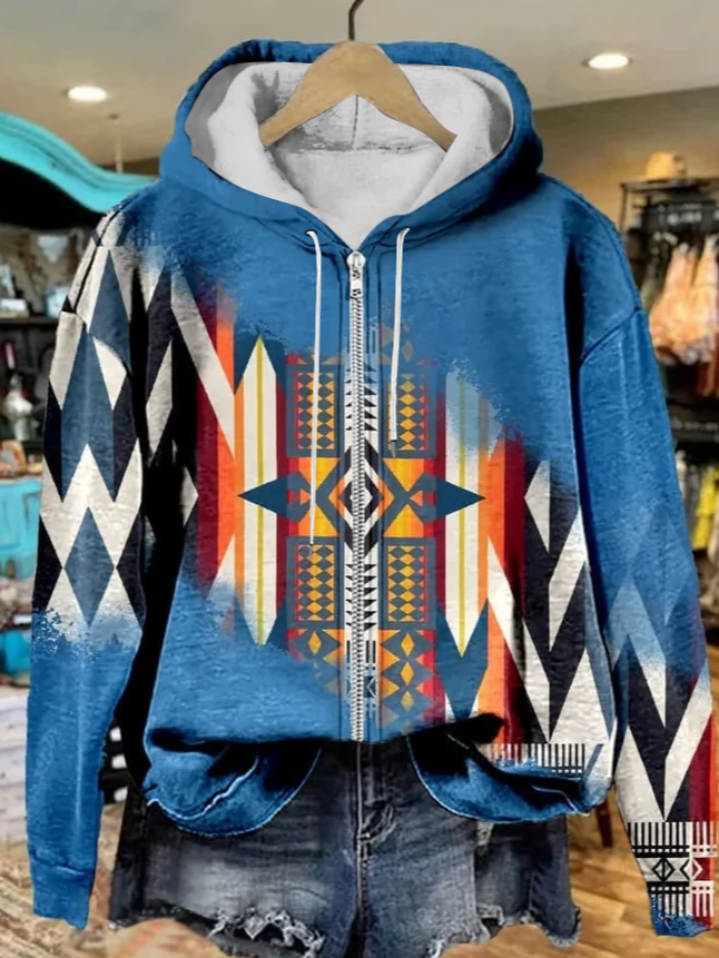 Blue Aztec Print Casual Sweatshirt Hoodie