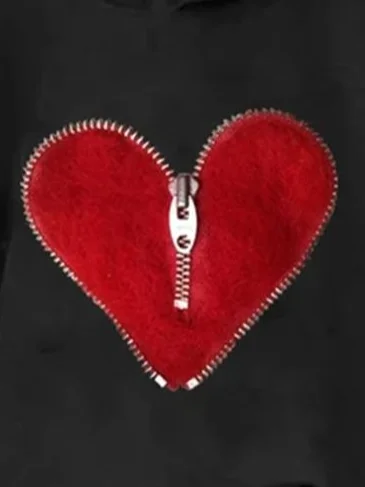 Valentine's Day Fashion Heart Zipper Hoodie