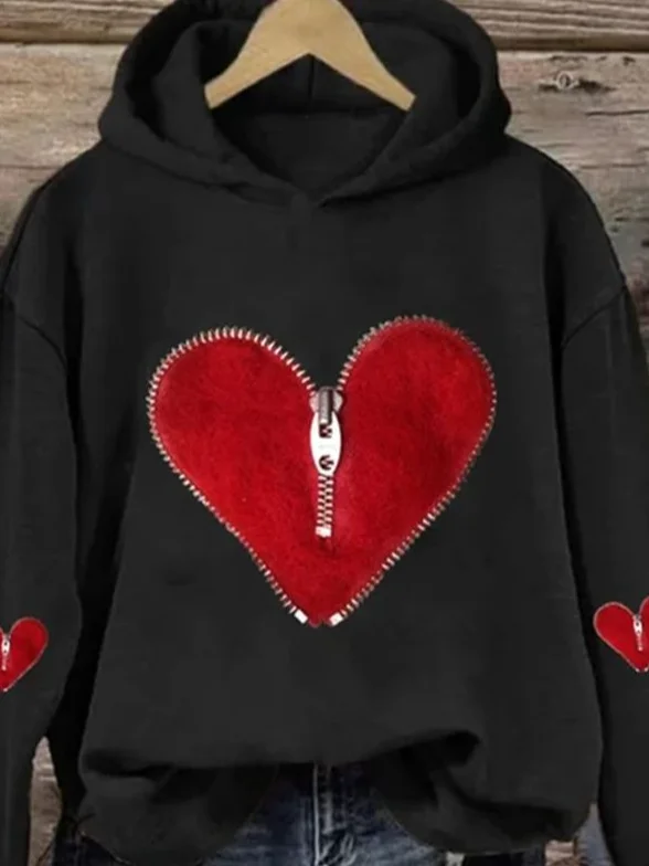 Valentine's Day Fashion Heart Zipper Hoodie